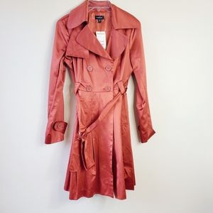 NWT Bebe Pleated Satin Bronze Copper Trench Coat